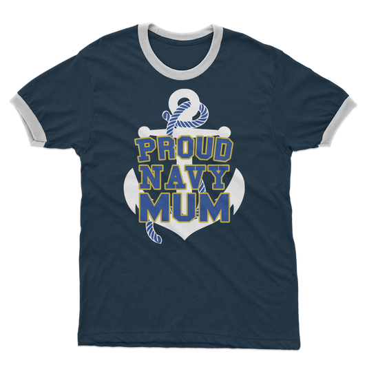 Proud Navy Mum Adult Ringer T-Shirt