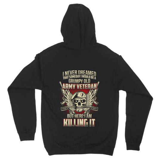 Grumpy Old Army Veteran (Back print) Classic Adult Hoodie