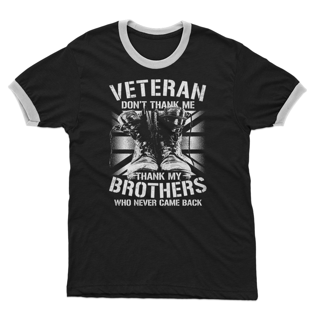 Veteran Don't Thank Me Adult Ringer T-Shirt