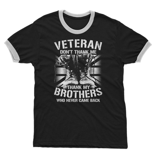 Veteran Don't Thank Me Adult Ringer T-Shirt
