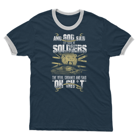 And God Said Let There Be Soldiers Adult Ringer T-Shirt
