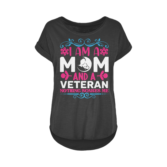 Mom and a Veteran - Nothing Scares Me Women's Long Slub T-Shirt XS-5XL