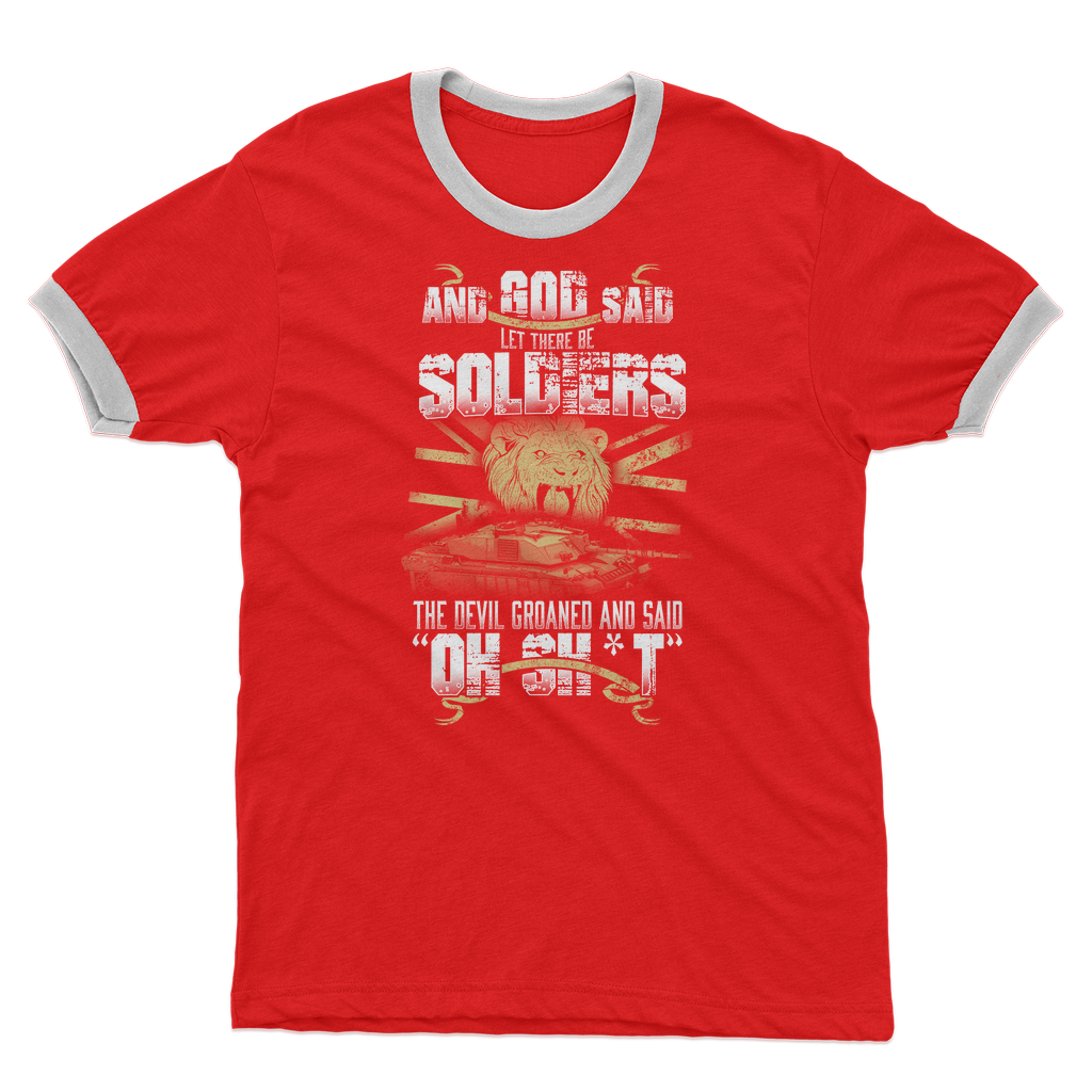 And God Said Let There Be Soldiers Adult Ringer T-Shirt