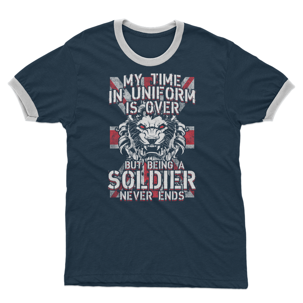 Being A Soldier Never Ends Adult Ringer T-Shirt