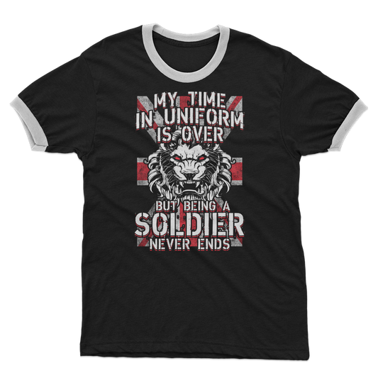 Being A Soldier Never Ends Adult Ringer T-Shirt