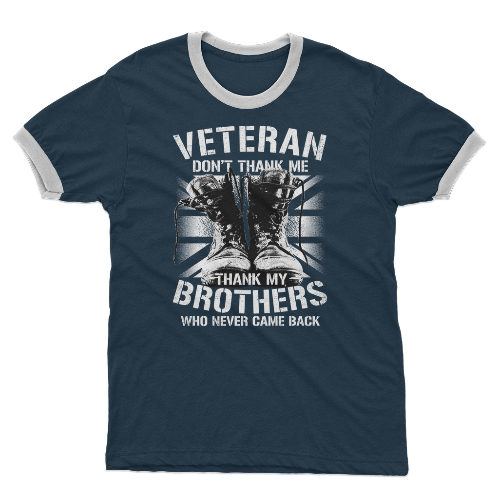 Veteran Don't Thank Me Adult Ringer T-Shirt
