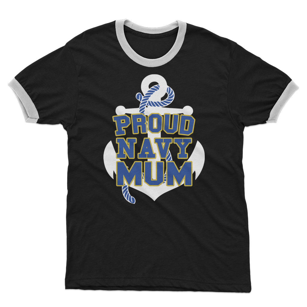 Proud Navy Mum Adult Ringer T-Shirt