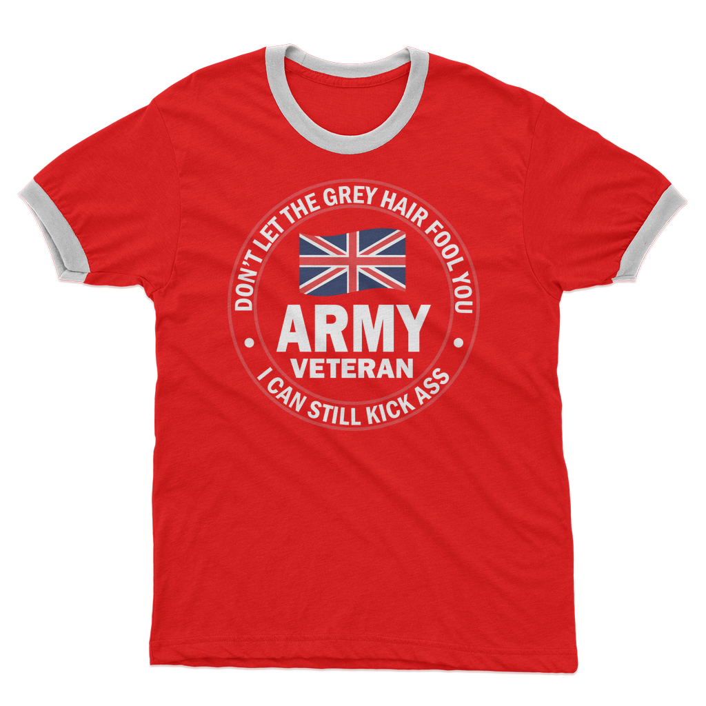 Army Veteran - I Can Still Kick A** Adult Ringer T-Shirt