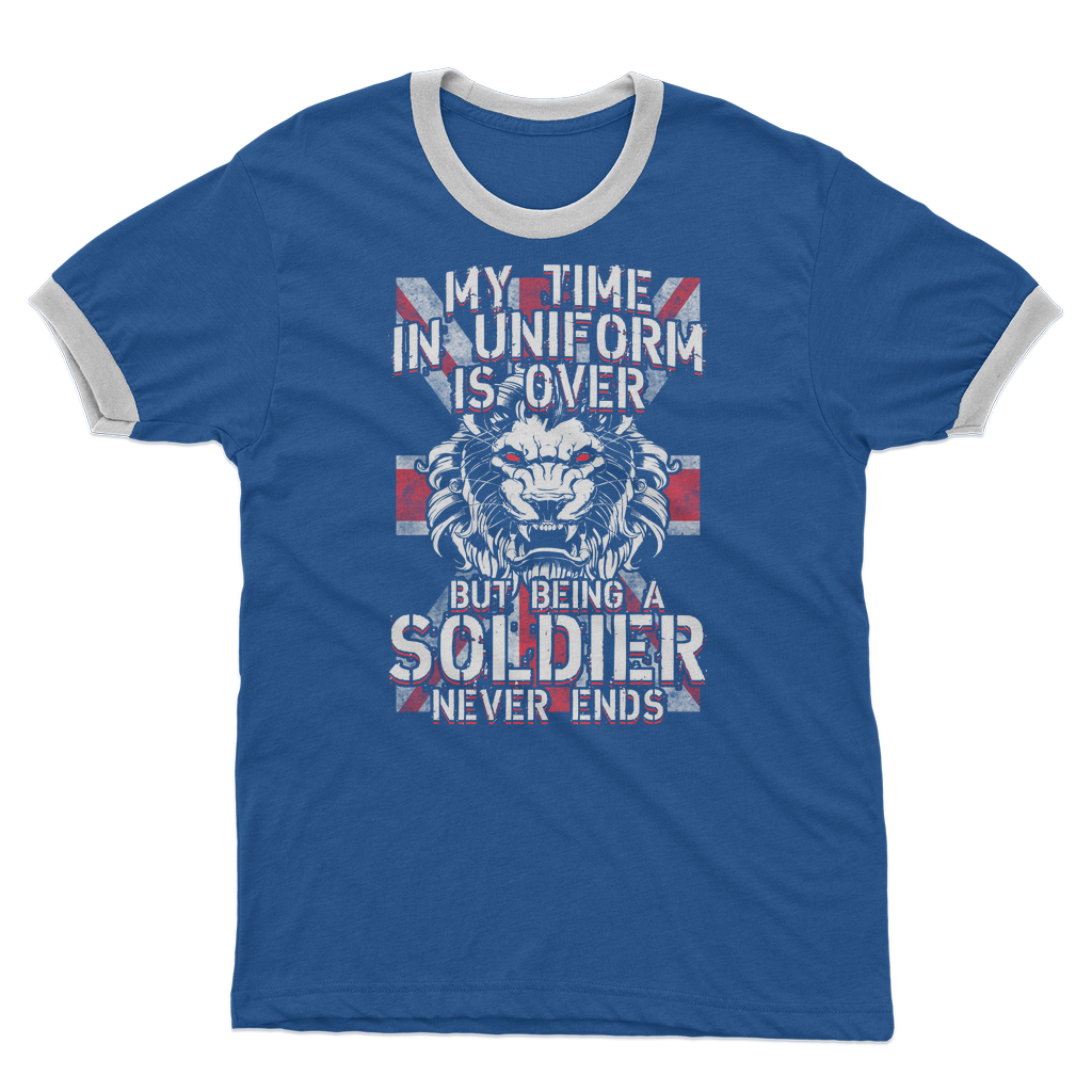 Being A Soldier Never Ends Adult Ringer T-Shirt