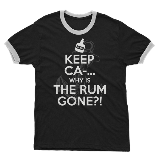 Keep Ca-... Why Is The Rum Gone?! Adult Ringer T-Shirt