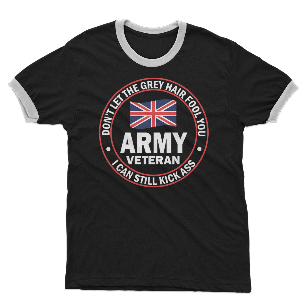 Army Veteran - I Can Still Kick A** Adult Ringer T-Shirt