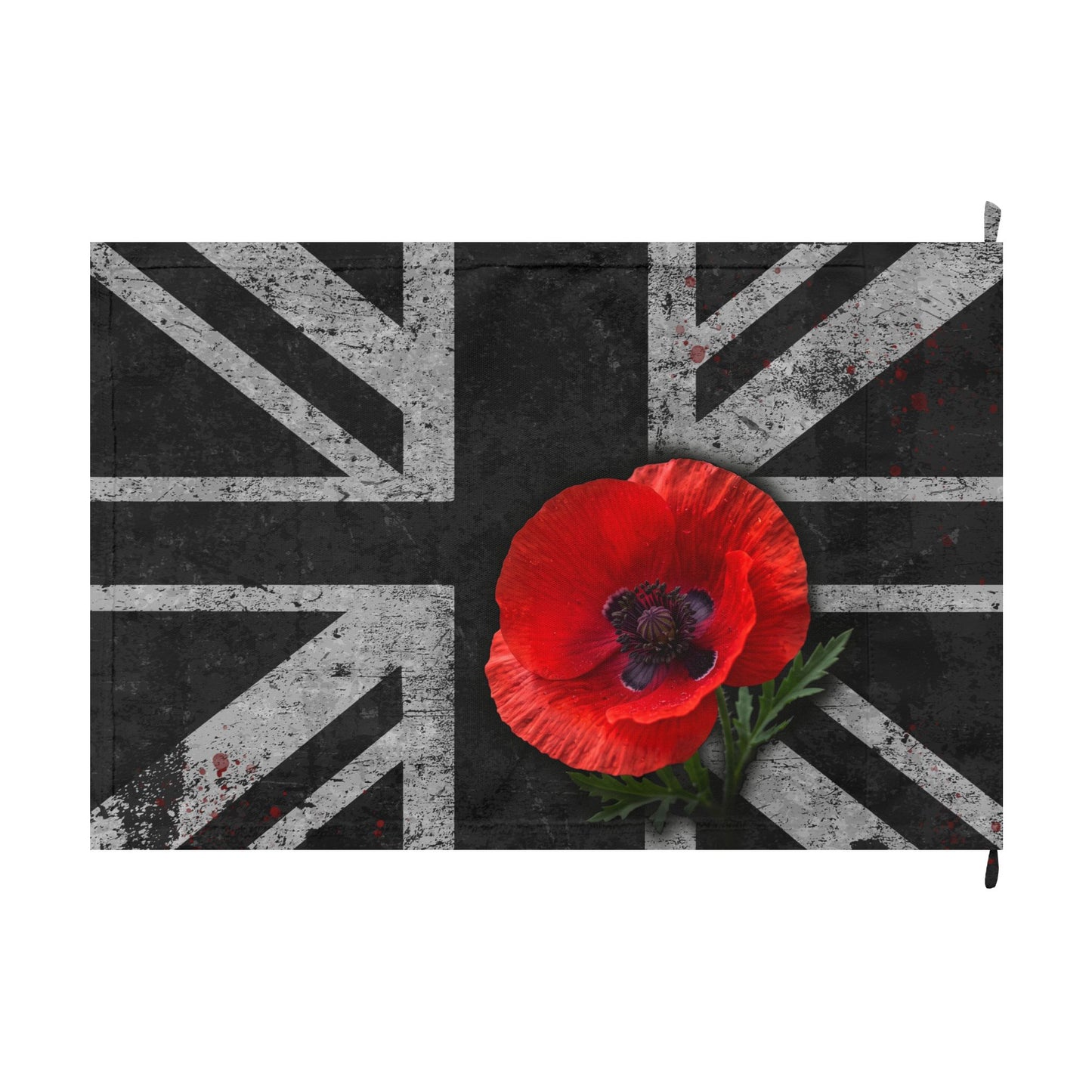 Union Jack Remembrance Flag — Black Distressed British Flag with Red Poppy (Double-Sided)