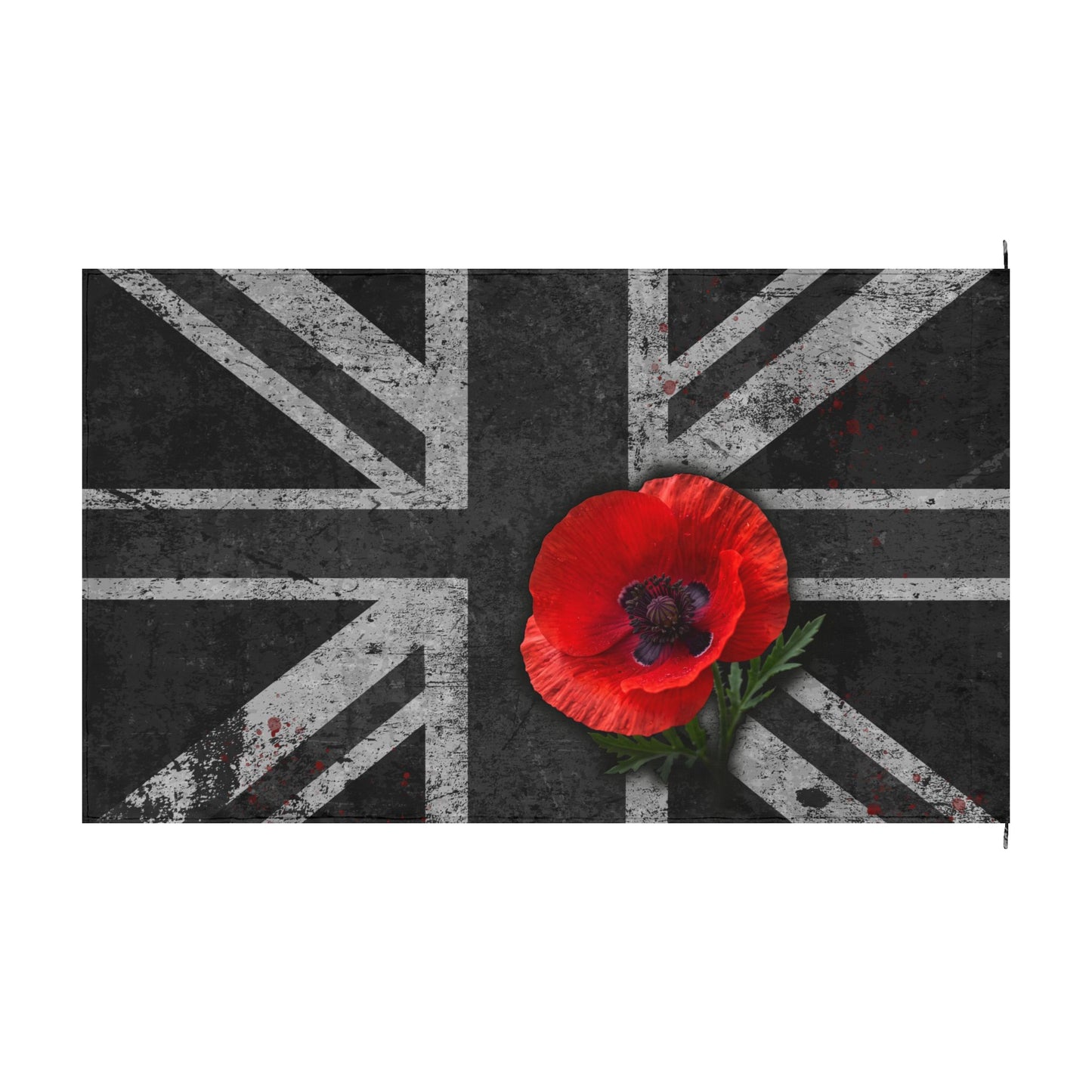 Union Jack Remembrance Flag — Black Distressed British Flag with Red Poppy (Double-Sided)