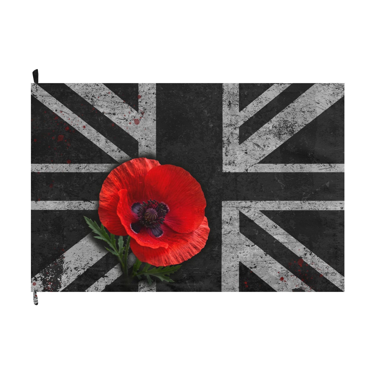 Union Jack Remembrance Flag — Black Distressed British Flag with Red Poppy (Double-Sided)