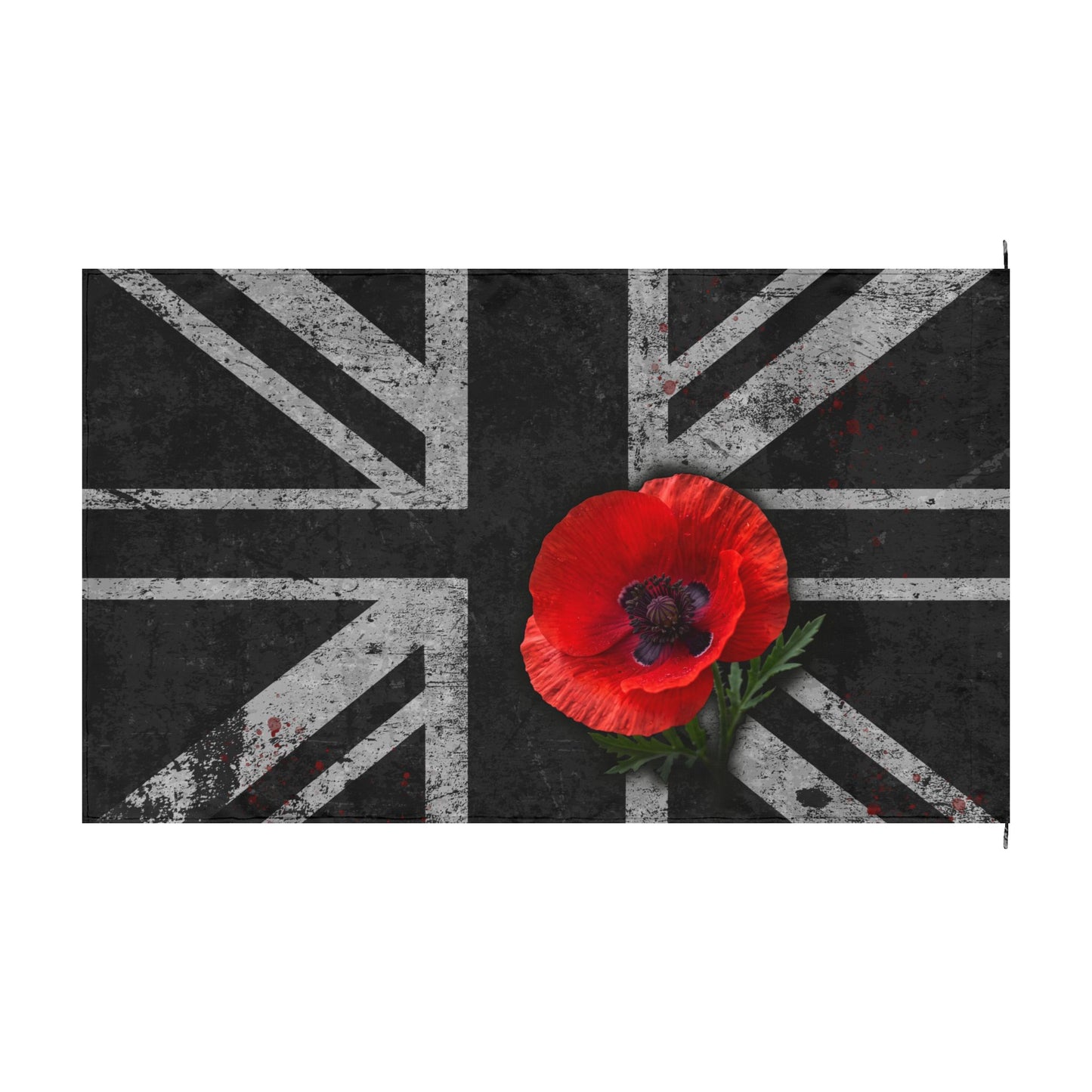 Union Jack Remembrance Flag — Black Distressed British Flag with Red Poppy (Double-Sided)