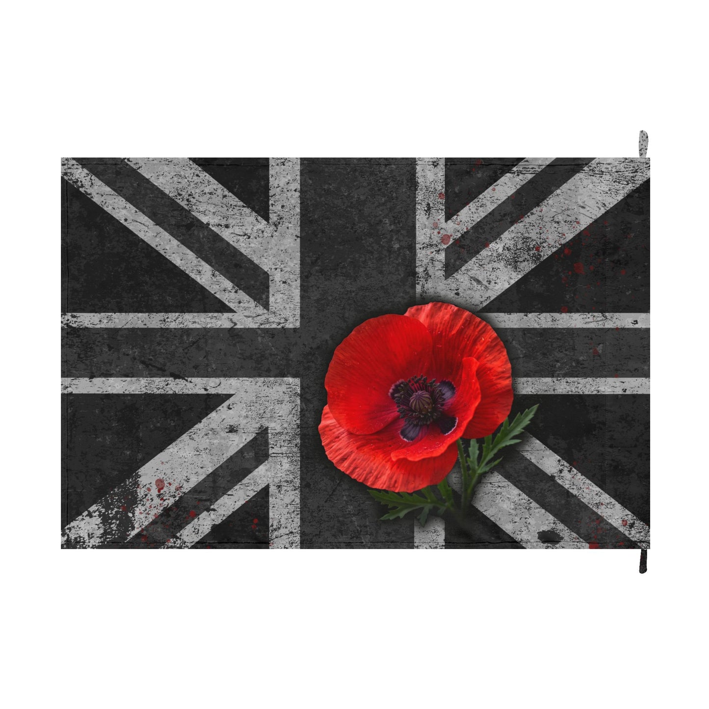 Union Jack Remembrance Flag — Black Distressed British Flag with Red Poppy (Double-Sided)