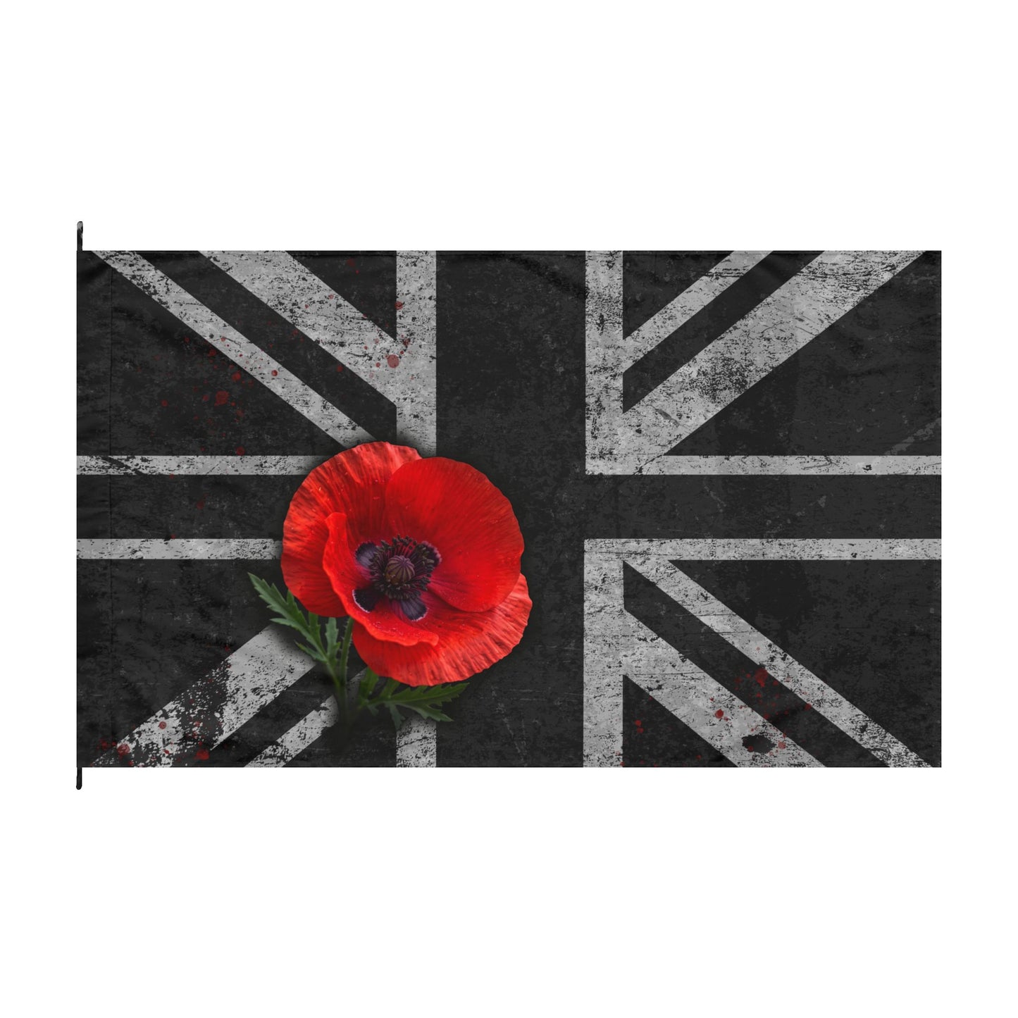 Union Jack Remembrance Flag — Black Distressed British Flag with Red Poppy (Double-Sided)