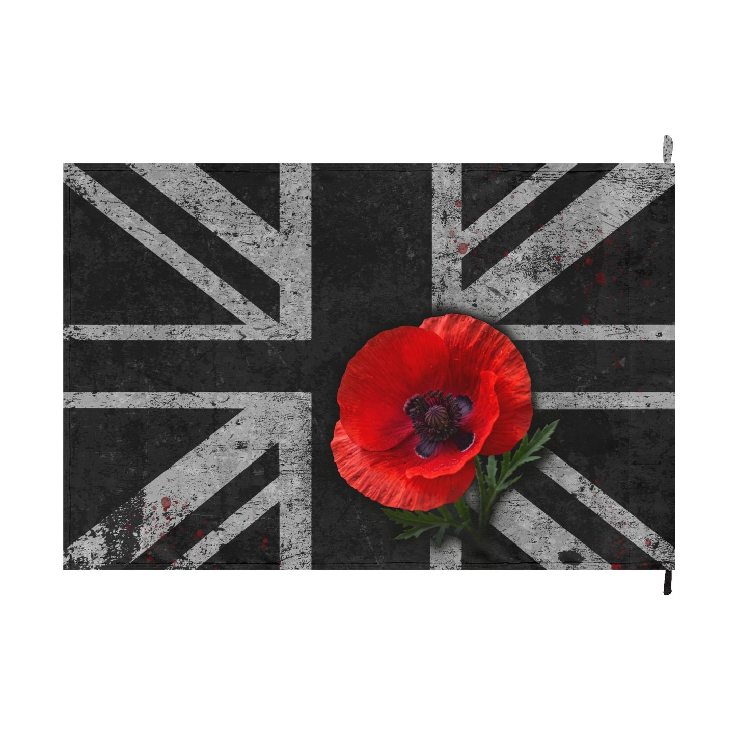 Union Jack Remembrance Flag — Black Distressed British Flag with Red Poppy (Double-Sided)