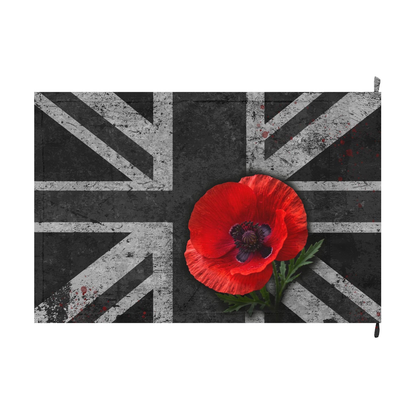 Union Jack Remembrance Flag — Black Distressed British Flag with Red Poppy (Double-Sided)