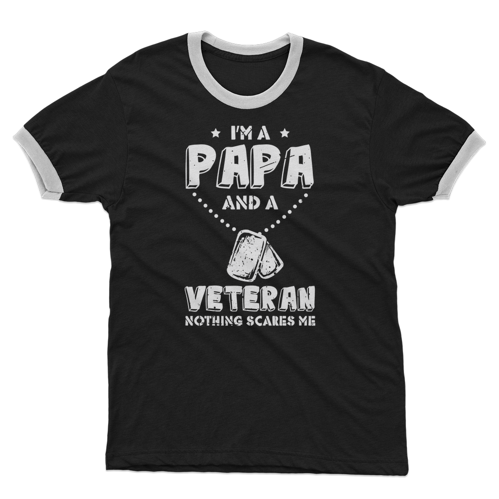 I'm a Papa & a Veteran - Nothing Scares Me Adult Ringer T-Shirt