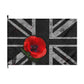 Union Jack Remembrance Flag — Black Distressed British Flag with Red Poppy (Double-Sided)