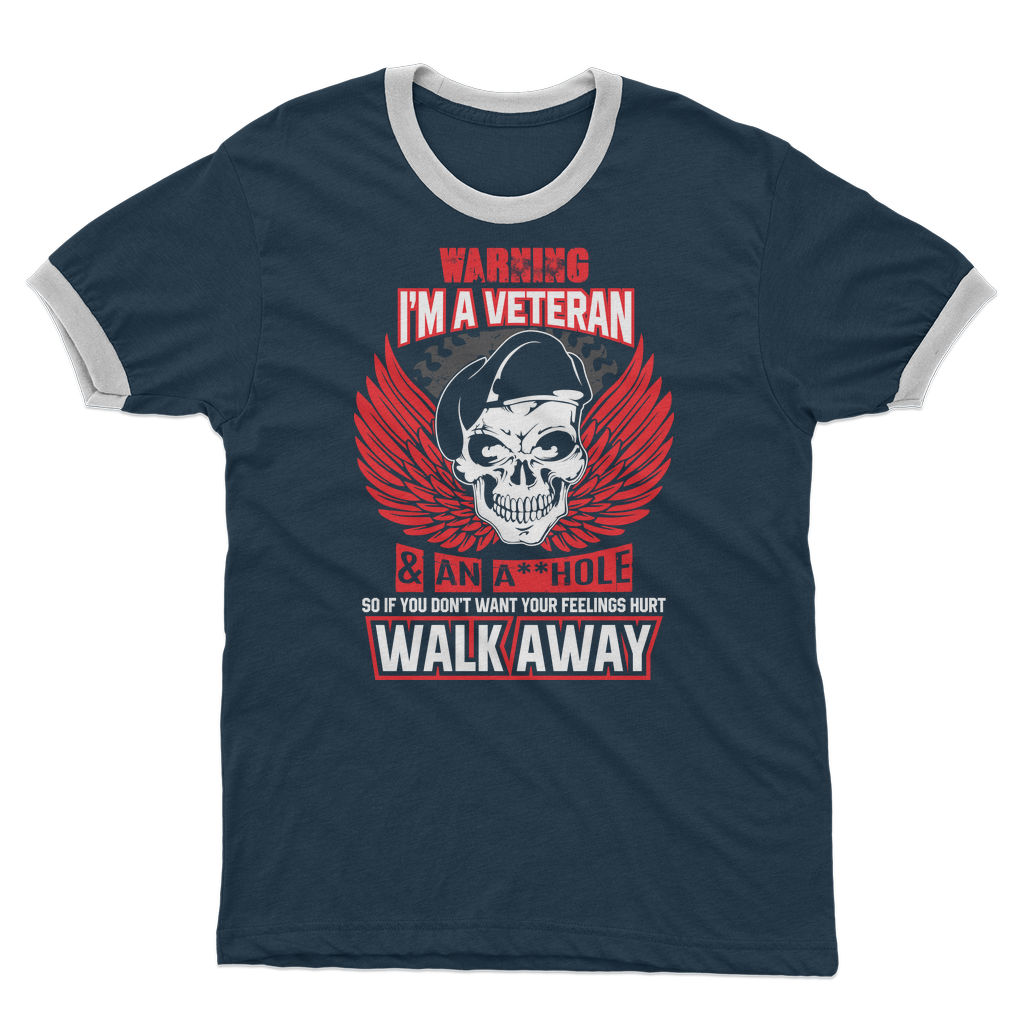 Warning - I'm A Veteran Adult Ringer T-Shirt