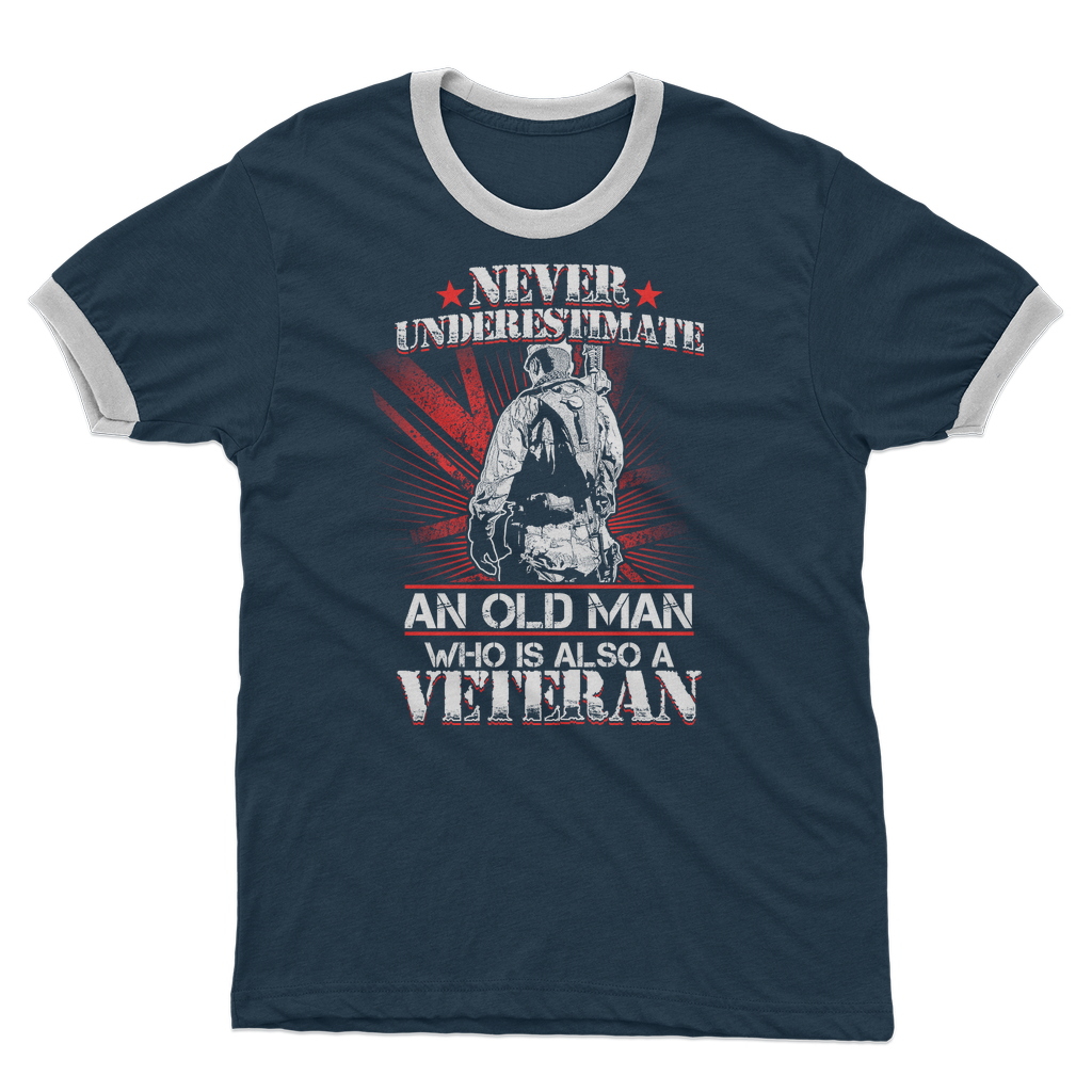 Never Underestimate An Old Man Who Is Also A Veteran Adult Ringer T-Shirt