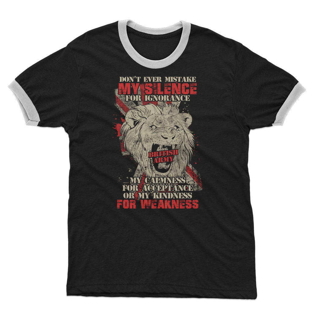 British Army - Don't Ever Mistake My Silence Adult Ringer T-Shirt