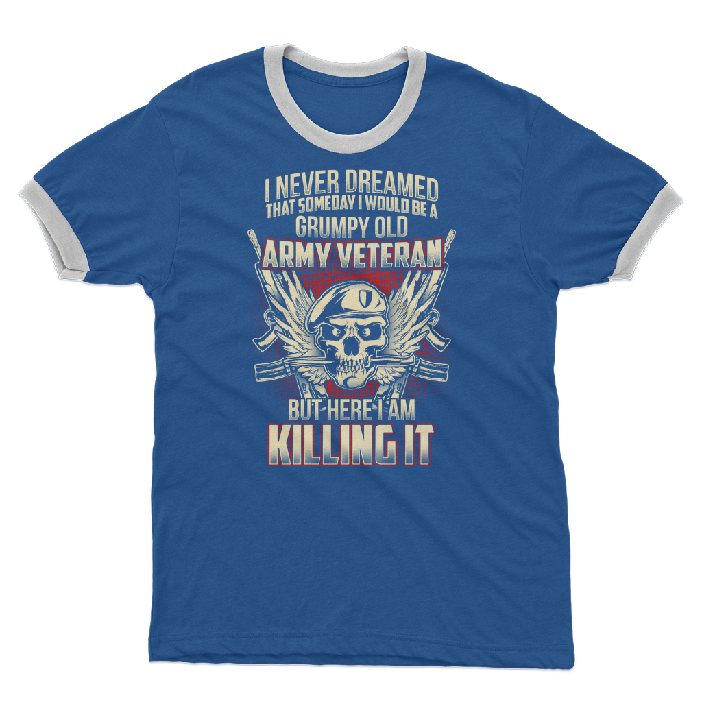 Grumpy Old Army Veteran Adult Ringer T-Shirt