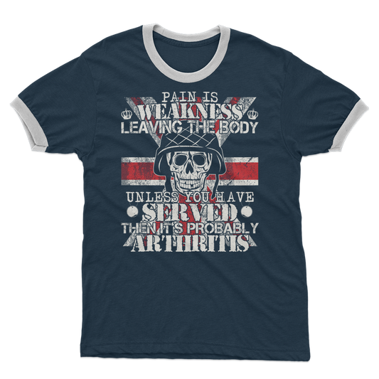 Pain Is Weakness Leaving The Body Unless... Adult Ringer T-Shirt