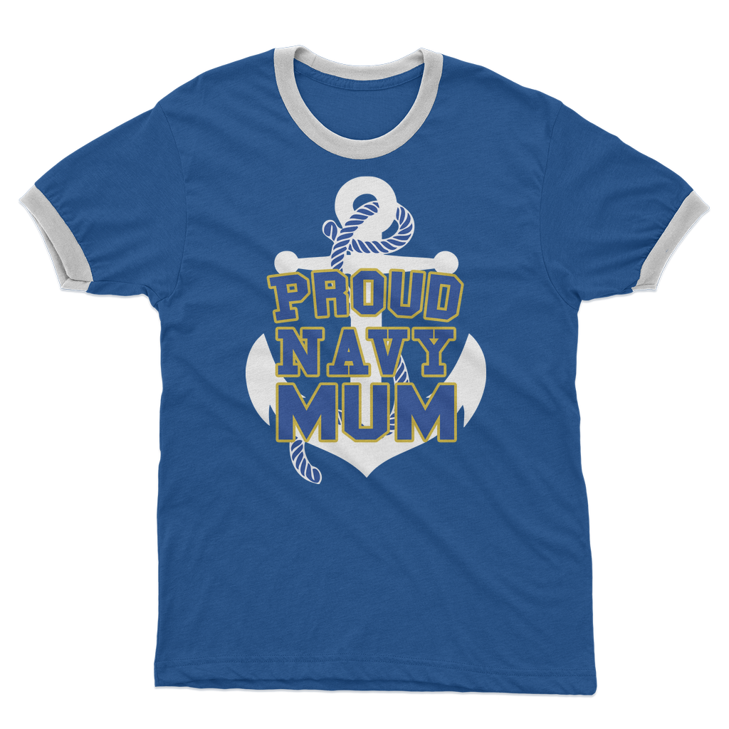 Proud Navy Mum Adult Ringer T-Shirt