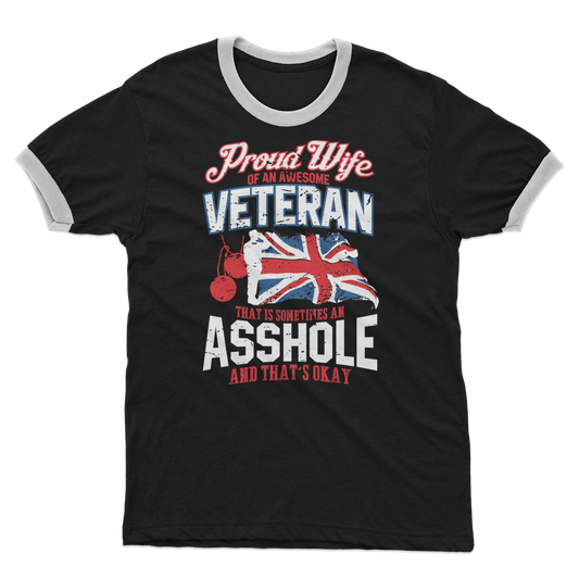 Proud Wife Of An Awesome Veteran Adult Ringer T-Shirt