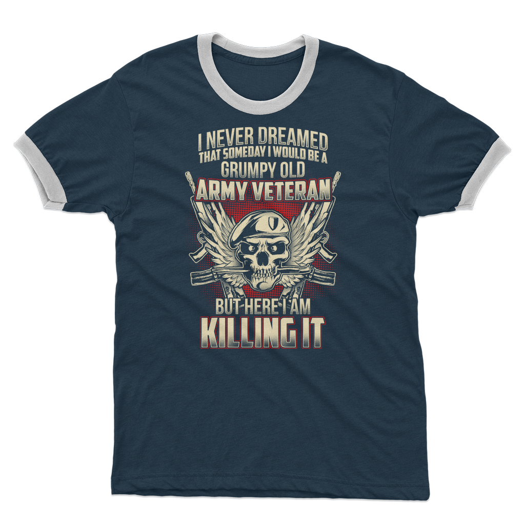 Grumpy Old Army Veteran Adult Ringer T-Shirt