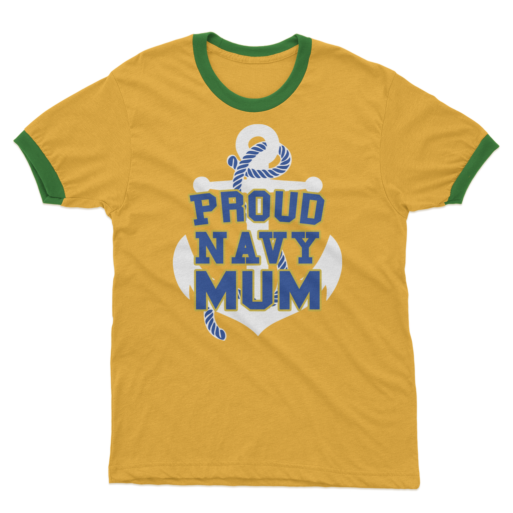 Proud Navy Mum Adult Ringer T-Shirt