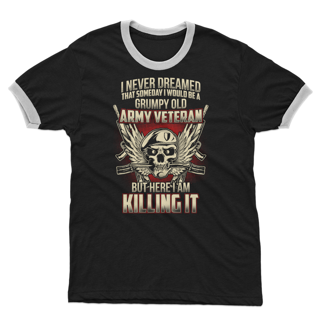 Grumpy Old Army Veteran Adult Ringer T-Shirt