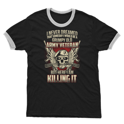 Grumpy Old Army Veteran Adult Ringer T-Shirt