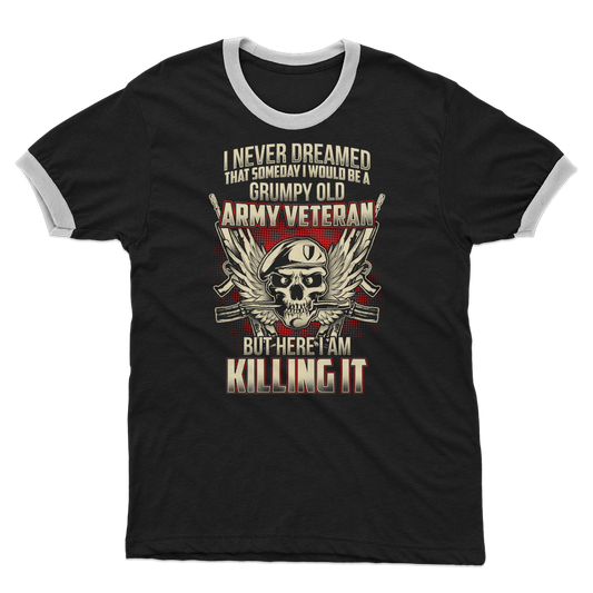 Grumpy Old Army Veteran Adult Ringer T-Shirt