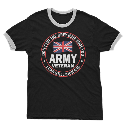 Army Veteran - I Can Still Kick A** Adult Ringer T-Shirt