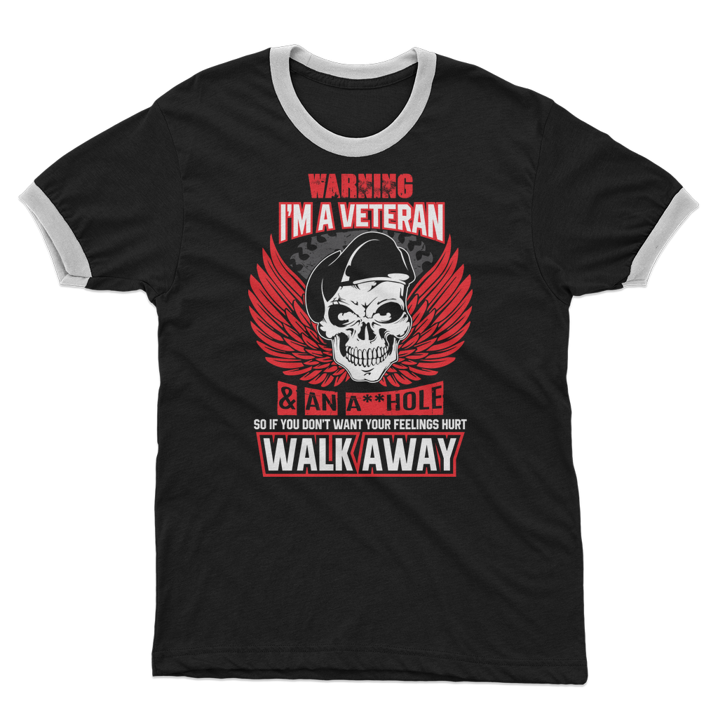 Warning - I'm A Veteran Adult Ringer T-Shirt